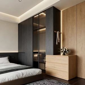 Armoire Balom élégante, moderne et minimaliste en noir et chêne avec armoire en verre à LED et espace de <span class=keywords><strong>dressing</strong></span> flottant pour appartements - Product Image 3