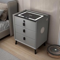 Mesita de Noche Inteligente con Cubierta de Vidrio, Carga Inalámbrica, Iluminación LED, Diseño Ecológico para Dormitorio Moderno, Sala de Estar, Muebles de Hotel