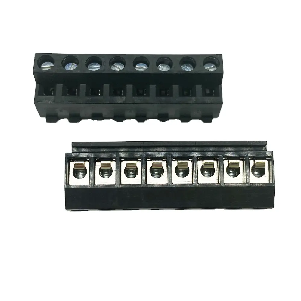 5.00mm Pitch Electronics morsettiere in ottone femmina 08P (02P-24P) placcato in stagno PA66 nero a basso costo 100 pz MOQTerminal block