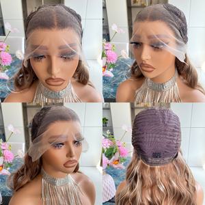 Pelucas sintéticas transparentes de encaje 13x4 de alta calidad, rizadas sueltas, rubio miel, de fibra mezclada. - Product Image 6