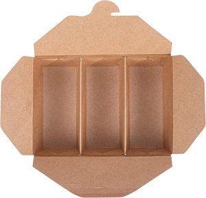 กล่องกระดาษคราฟท์พับได้ 3 ช่องสำหรับใส่ขนม อาหาร หรือทา<span class=keywords><strong>โก</strong></span>้ แบบนำกลับบ้าน - Product Image 3