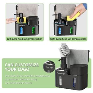 Unité distributeur de savon en plastique personnalisée - Design à double sortie pour plans de travail de cuisine avec porte-épon - Product Image 4