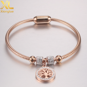 Bracelet jonc en acier inoxydable pour femme, motif Arbre de Vie, simple et élégant, idéal pour couple, vente en gros de bijoux fantaisie - Product Image 4