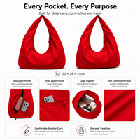 Sac Hobo Grande Taille Personnalisé en Forme de Croissant avec Poche Latérale Zippée en Toile de Nylon Sergée pour Voyage, OEM ODM, Logo Personnalisé, Faible MOQ