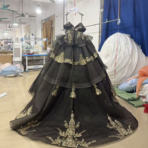 Robe de Quinceañera élégante noire Dy1345 avec appliques de sequins dorés, corset perlé, robe de bal en tulle, robe de princesse pour soirée de bal Jancember - Product Image 2