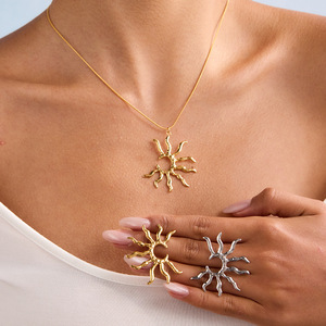 Geometric Sun <b>Stud</b> <b>Earrings</b> 18k Gold Stainless Steel Fashion Jewelry For Women - Product Image 3