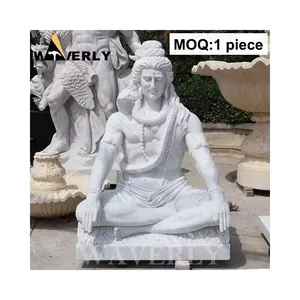 Grand dieu hindou Grande Statue grandeur nature méditant Seigneur Shiva Sculpture marbre blanc indien fait à la main Statue en pierre de Shiva