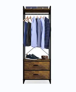 Hanger with Drawer - Hanger dresser - Wooden top, steel frame and fabric drawer - High closet storage box