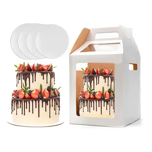 Пользовательские белые 10 12-дюймовые коробки для выпечки тортов свадебные высокие торты бумажная коробка упаковка с окном для многоярусных тортов