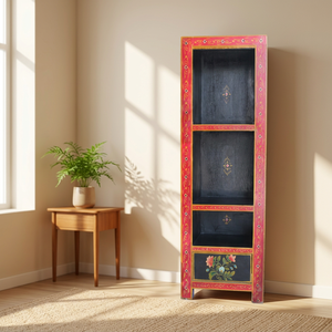 Vitrina de madera vintage pintada a mano para sala de estar con 3 estantes y cajón, vitrina abierta para recibidor u hotel - Product Image 2