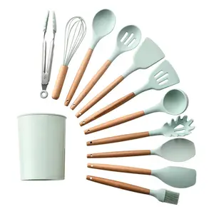 12 pezzi accessori in Silicone da cucina strumenti utensili da cucina Set di utensili da cucina in Silicone con manico in legno