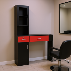 Meuble mural pour salon de coiffure, 3 étagères, 2 tiroirs, 1 serrure, solution de rangement pour professionnels de la coiffure et des spas - Product Image 2