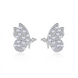 Pendientes Elegantes de Perlas y Mariposas 2026 para Mujer, Brillantes con Circonitas, Chapados en Rodio, Joyería de Aleación, Regalo para Bodas y Fiestas, Venta al por Mayor - Product Image 2