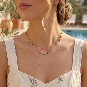 Collana da Donna in Stile Bohémien con Catena in Acciaio Inossidabile Placcato Oro 18K, Ciondolo con Fiore di Cristallo, Perla e Zircone - Regalo di Alta Qualità - Product Image 2