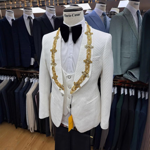 Elegante traje blanco <span class=keywords><strong>para</strong></span> hombre con bordado dorado, esmoquin de tres piezas <span class=keywords><strong>para</strong></span> boda - Product Image 5
