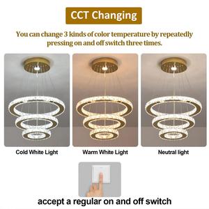 Lustre en cristal LED géométrique moderne de luxe pour salon, <span class=keywords><strong>lampe</strong></span> suspendue à 3 anneaux - Product Image 4