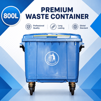 Conteneur à déchets extérieur en HDPE écologique Preface 800L, conception anti-pluie, haute visibilité, mobile sur roues, type induction, DIY