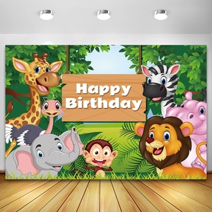 Safari-Party Kulisse Junge Mädchen 1. Geburtstag Banner Dekor Baby Party Dschungel Tier Vinyl-Fotohintergrund Fotografie-Requisiten - Product Image 3