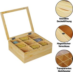शीर्ष ग्लास पेंट लकड़ी के भंडारण के साथ हस्तनिर्मित प्राकृतिक बांस चाय बॉक्स रसोई के लिए आवश्यक - Product Image 5