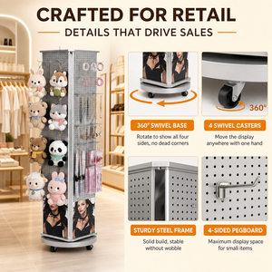 Présentoir rotatif à 4 faces sur pied pour bijoux et jouets en peluche avec roulettes - Product Image 2