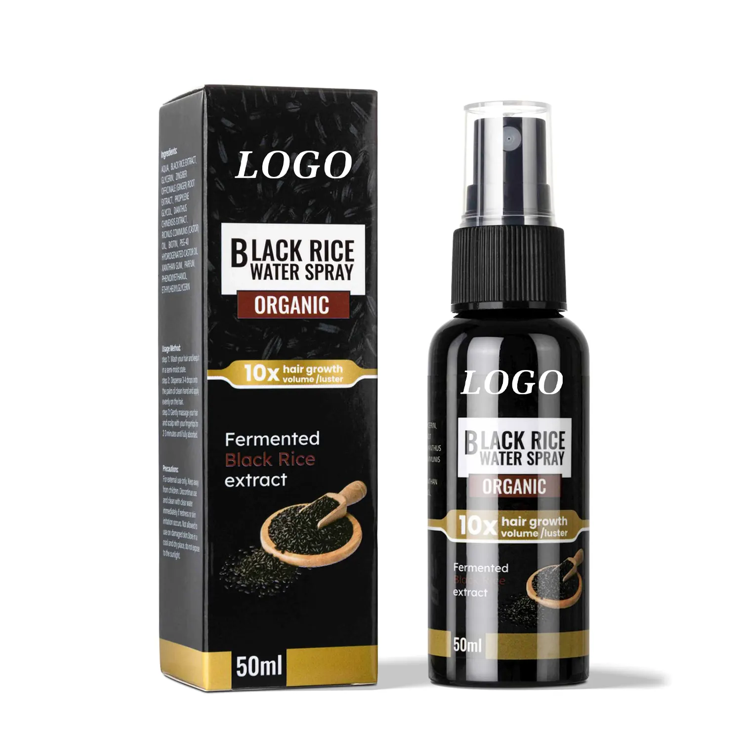 BLIW Private Label Organic 50ML Black Rice Water prodotti potenti olio di siero Spray naturale per la crescita dei capelli per la cura dei capelli