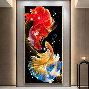 Lussuoso Dipinto Astratto <span class=keywords><strong>di</strong></span> <span class=keywords><strong>Pesci</strong></span> Dorati in Cristallo e Porcellana, Stampa HD, Arte Murale Moderna, Design Personalizzato per Decorazione Casa - Product Image 2