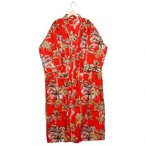Kimono 100% Algodón con Estampado Floral, Cuello en V, Estilo Indio, para Mujer, Invierno, Primavera, Casual, con Cierre de Cordón, Ropa de Dormir, Bata de Verano, Ropa de Playa - Product Image 1