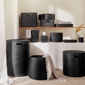 Nueva oferta de artículos para el hogar, juego de cajas de pañuelos de baño de ratán de color negro sostenible, tamaño y forma personalizados, hechos a mano - Product Image 2