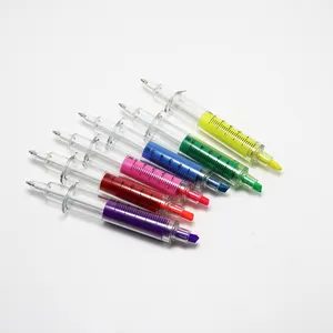 Hot Selling Multi Function Double Head Ballpoint Pen Syringe Shape 2 In 1 Highlighter Pen Ball Pen For Promotional