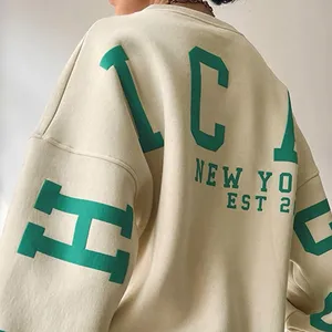 Logo personalizzato <span class=keywords><strong>Oversize</strong></span> stampa a sbuffo <span class=keywords><strong>felpa</strong></span> in pile da donna all'ingrosso in cotone girocollo <span class=keywords><strong>felpa</strong></span> <span class=keywords><strong>Vintage</strong></span> da donna - Product Image 2