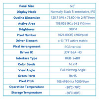 5 Zoll 1024x600 IPS TFT LCD-Anzeigemodul mit Touchpanel RGB-Schnittstelle 800 Nits für Industrielle Steuergeräte