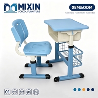 Ensemble Chaise et Bureau Individuel Moderne Écologique et Durable à Hauteur Réglable avec Double Panier de Rangement en Fil Métallique pour École et Salle de Classe