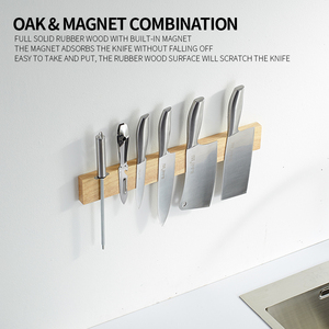 Support de rangement pour couteaux de cuisine, porte-couteaux mural en bois massif, support magnétique pour couteaux - Product Image 6