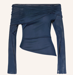 <span class=keywords><strong>Blusa</strong></span> Asimétrica de Manga Larga con Malla Transparente y Fruncido para Mujer, Moda Sostenible - Product Image 1