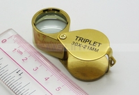Mini Foldable Reading Magnifier 30 X 21MM Magnification Metal Loupe Golden Color
