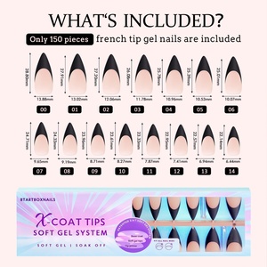 XCOATTIPS Uñas Artificiales al por Mayor, Estilo Stiletto Largo, Gel Suave, Negras Francesas, Puntas X Coat Hechas a Mano, Uñas Postizas Adhesivas - Product Image 6