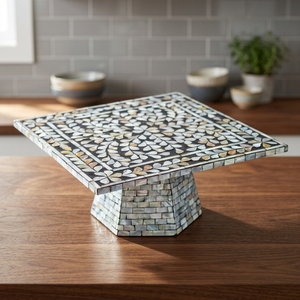 Support à gâteau artisanal en bambou écologique et non toxique avec base en nacre, idéal pour la présentation de desserts du Ramadan, décoration de table, cadeau vietnamien - Product Image 3