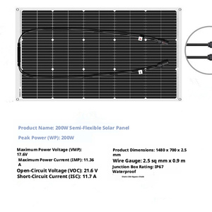 Panneau <span class=keywords><strong>solaire</strong></span> photovoltaïque flexible 200W 18V <span class=keywords><strong>pour</strong></span> alimentation de voiture, <span class=keywords><strong>camping</strong></span>-<span class=keywords><strong>car</strong></span> et bateau - Prix usine - Product Image 6