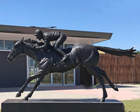 Sculpture de statue de cheval et de jockey en bronze grandeur nature faite à la main