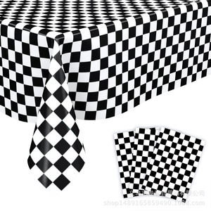 Racing <b>Tablecloth</b> Black White Checkered <b>Rectangle</b> Disposable PE <b>Tablecloth</b> For Birthday Party Decorations - Product Image 4