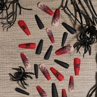24pcs Ongles longs de ballet givrés à poser sur les ongles Halloween Horreur Araignée Style gothique Ongles longs artificiels
