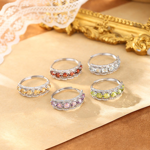Bagues demi-éternité ajustables en argent sterling 925 avec pierres naturelles ovales 3*4mm, bijoux en pierres précieuses colorées, vente en gros - Product Image 5