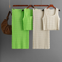 Mode Set Dames 2026 Zomer Effen Uitgeholde Mouwloze Vest Top Rok Gebreide Tweedelige Set