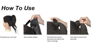 Queue de Cheval Synthétique Enroulable en Gros, Extensions à Clip Raides, Perruque Chignon Naturel Brun Gris - Product Image 5