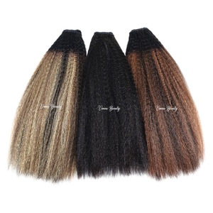VMAE Extensions de cheveux humains en mèches, cheveux bruts Remy mongols, texture Kinky Straight, avec mèches Balayage blond <span class=keywords><strong>cendré</strong></span> et racines foncées - Product Image 1