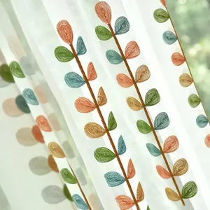 Thêu màu lá chuỗi Polyester Vải gạc cho sàng lọc rèm cửa sổ DIY may