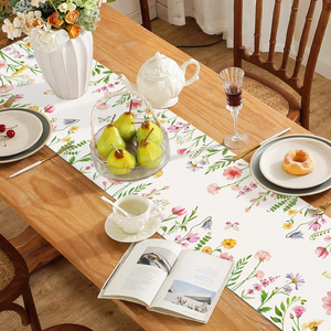 Runner da Tavola Floreale Primaverile ed Estivo 13x72 Pollici 13x90 Pollici con Fiori <span class=keywords><strong>Rosa</strong></span>, Piante, Foglie e Farfalle per Decorazione Tavola da <span class=keywords><strong>Cucina</strong></span> e Sala da Pranzo - Product Image 3