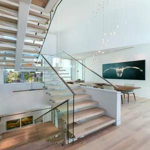 Australian/Canadian standard staircase modern interior indoor stainless steel teak wood steps staircase