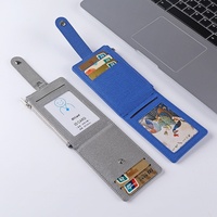 Porte-clés en PU avec porte-cartes multiples, pliable, pour badge d'identification et carte de visite, avec fermeture éclair
