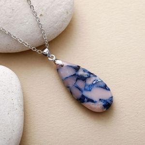 Blue <b>Opal</b> Teardrop Pendant for Women <b>Necklace</b> Boho Chic Natural Stone Jewelry Elegant Silver Chain Statement Fashion <b>Necklace</b> - Product Image 5